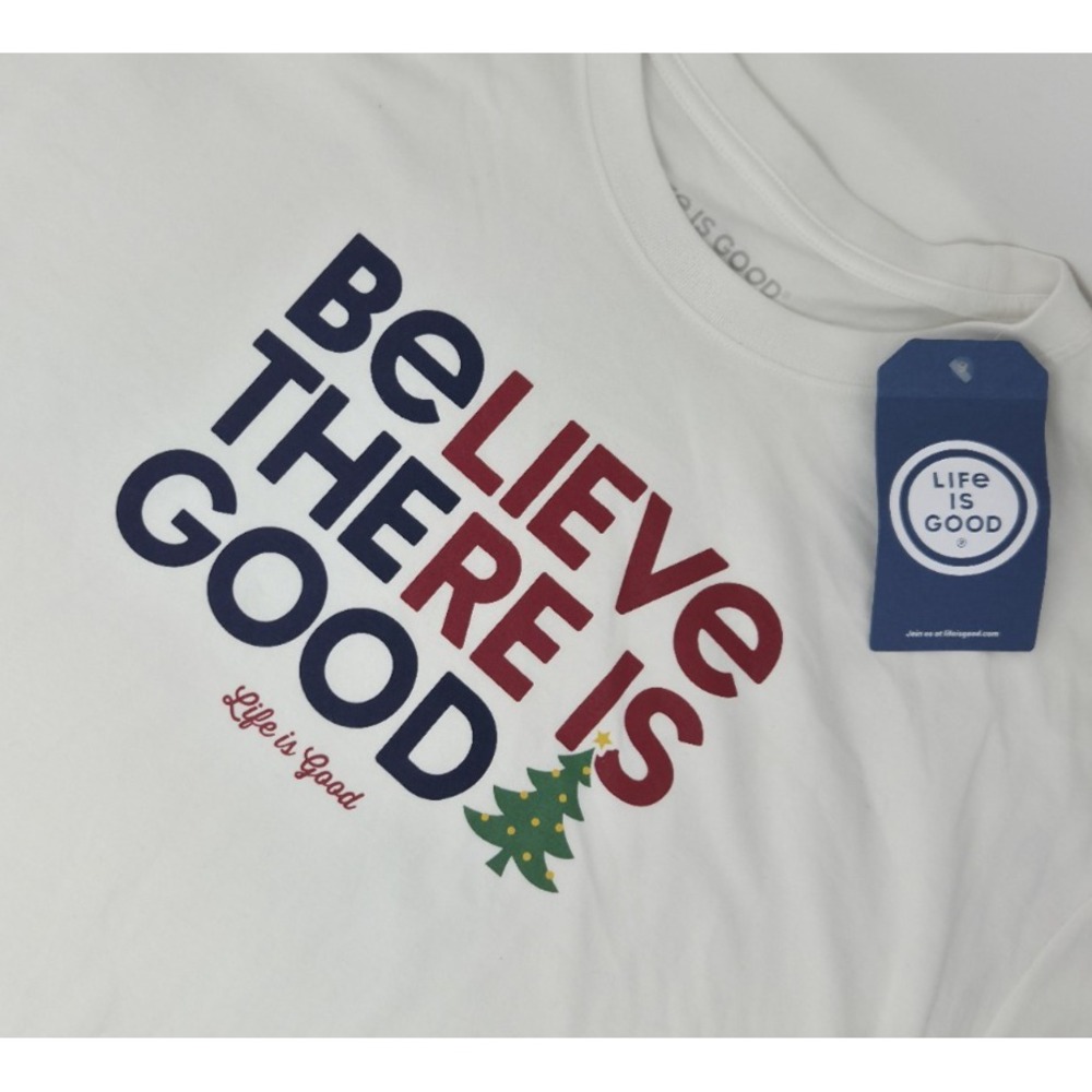 NEW Life is Good Mens XXL Long Sleeve Crusher Tee  White "Believe There is Good"